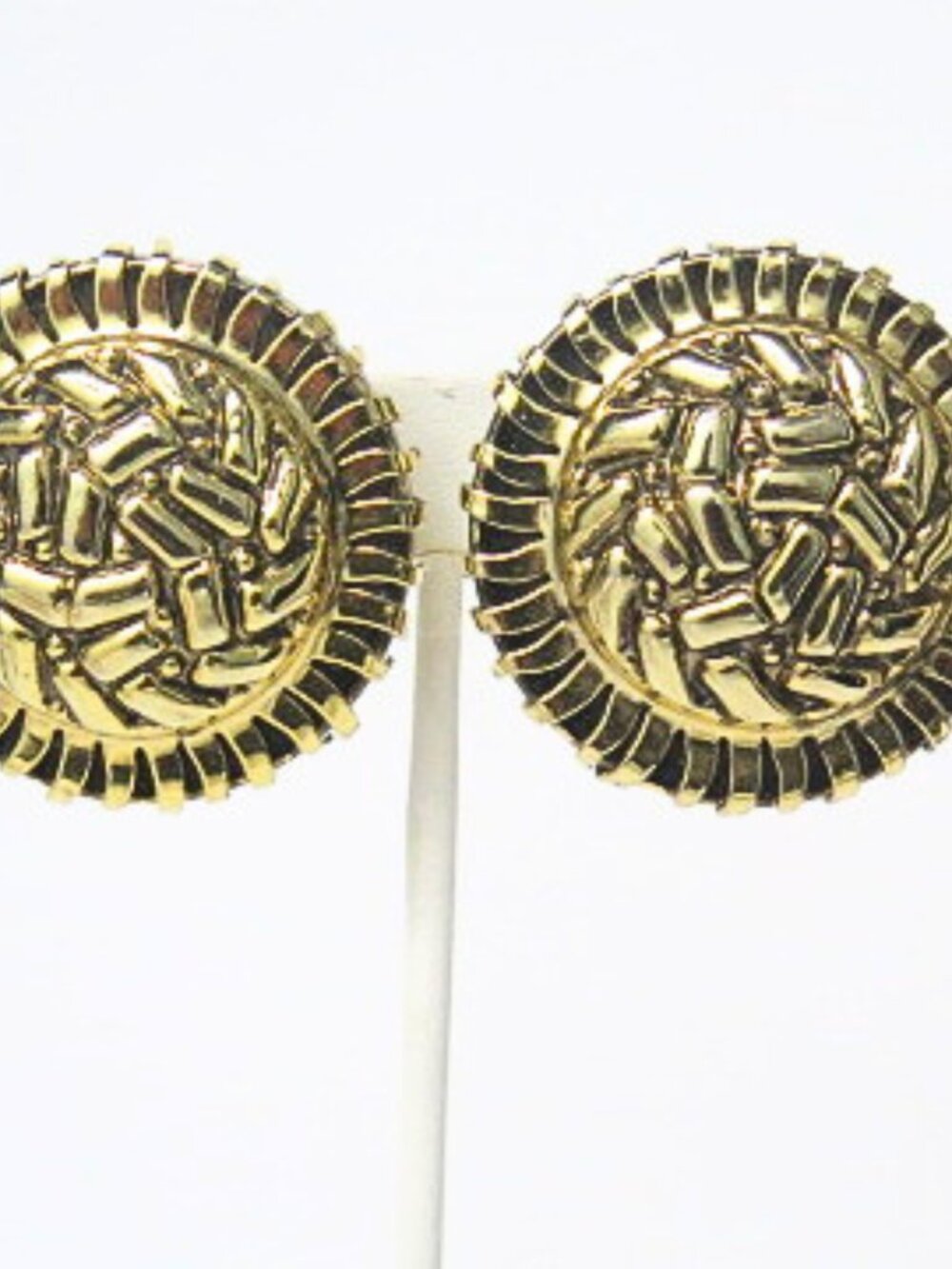 Vintage Gold Tone Textured Round Oversized Clip-On Statement Earrings